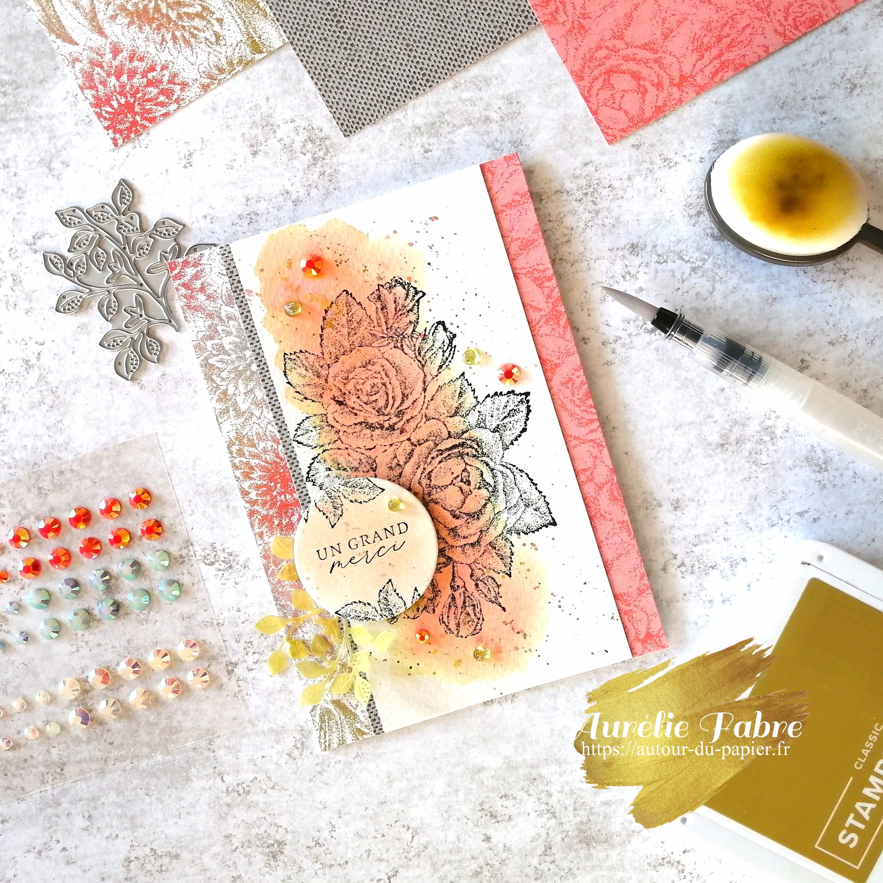 Carte 5 roses pointill%c3%a9s aquarelle logo