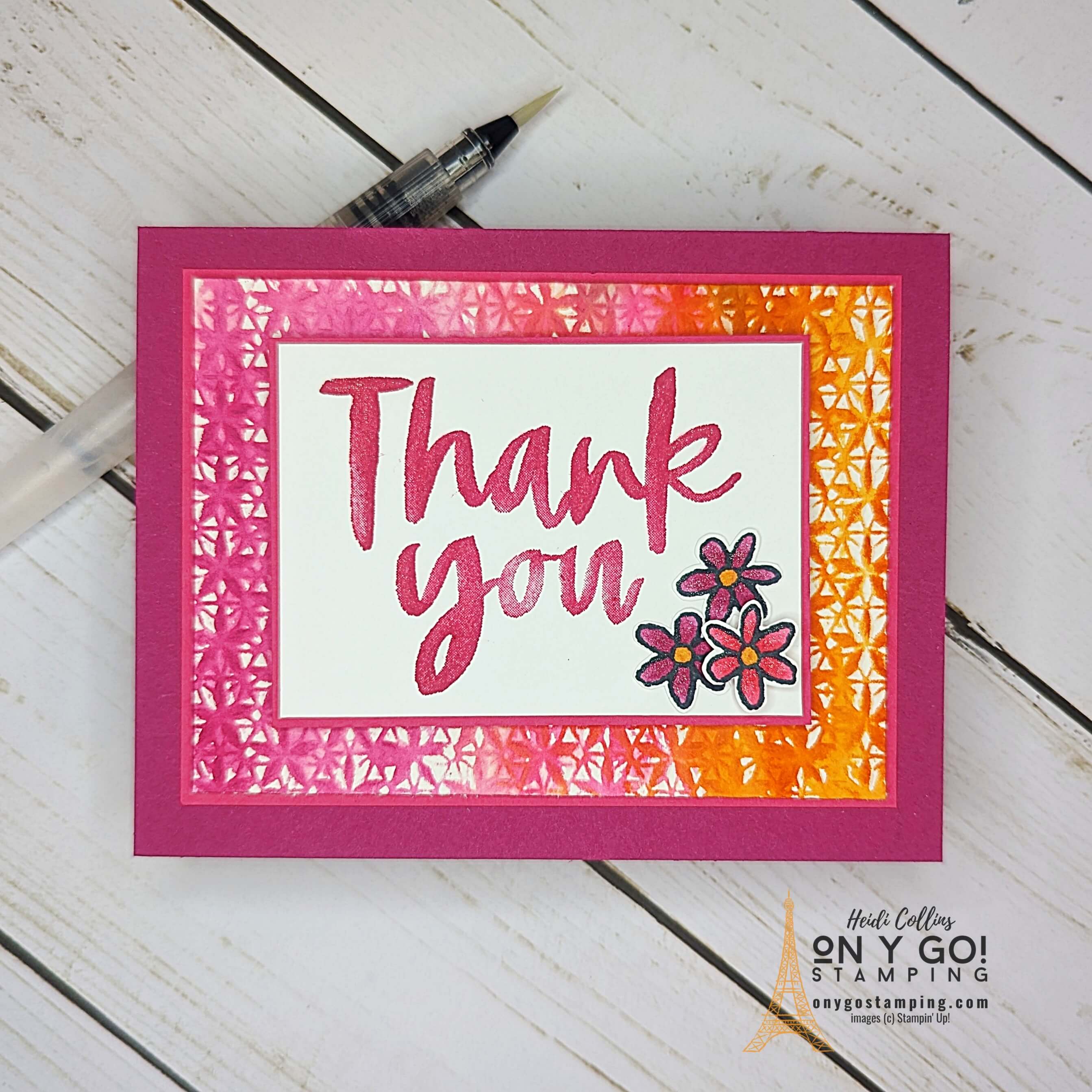 Watercolored embossing thank you softly
