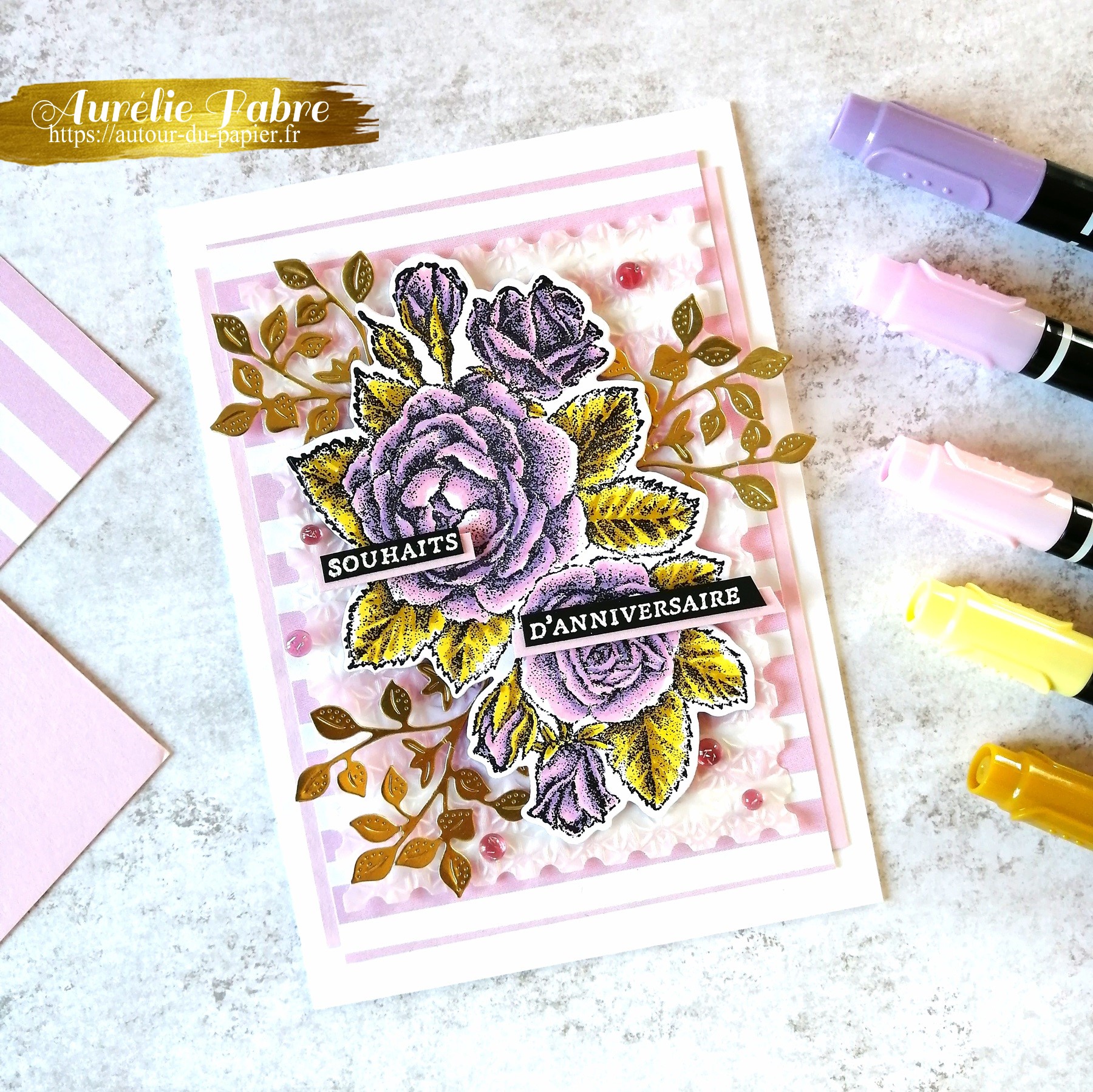 Carte 6 roses pointill%c3%a9s stampin write logo