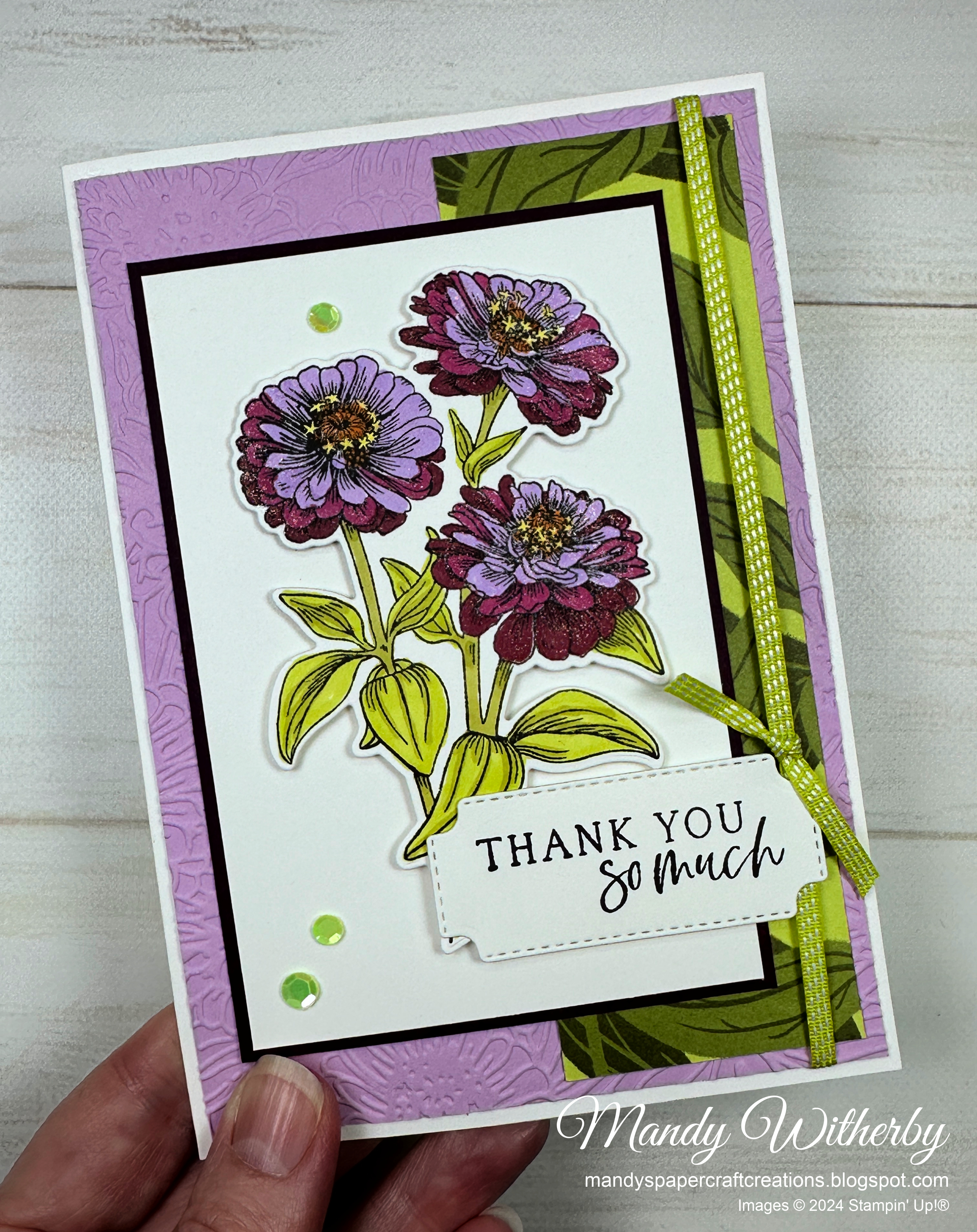Flowering zinnias thank you card freesia 1