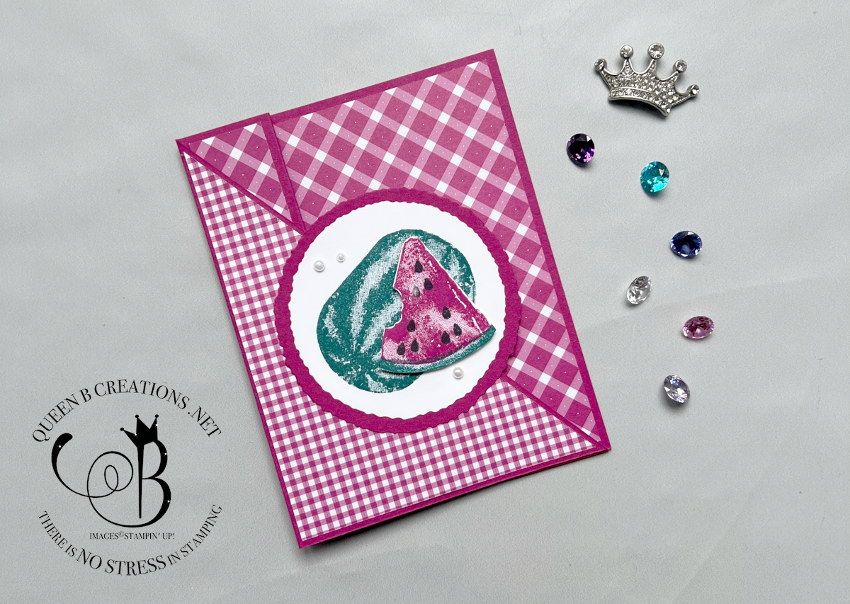 Stampin up watercolor melon accordion pocket fold card by lisa ann bernard of queen b creations fi