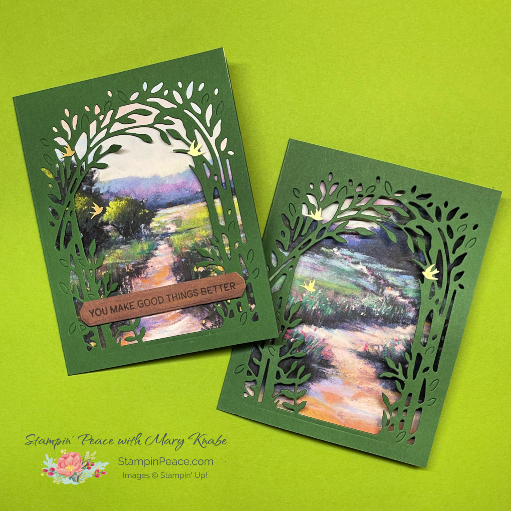 Stampin  up  delicate forest stamp set   dies with meandering meadow dsp   mary knabe