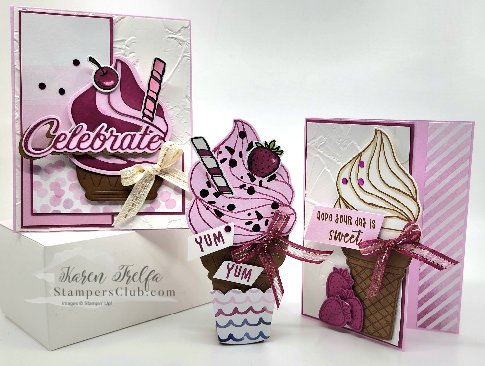 Ice cream swirls trio of cards   treat holder