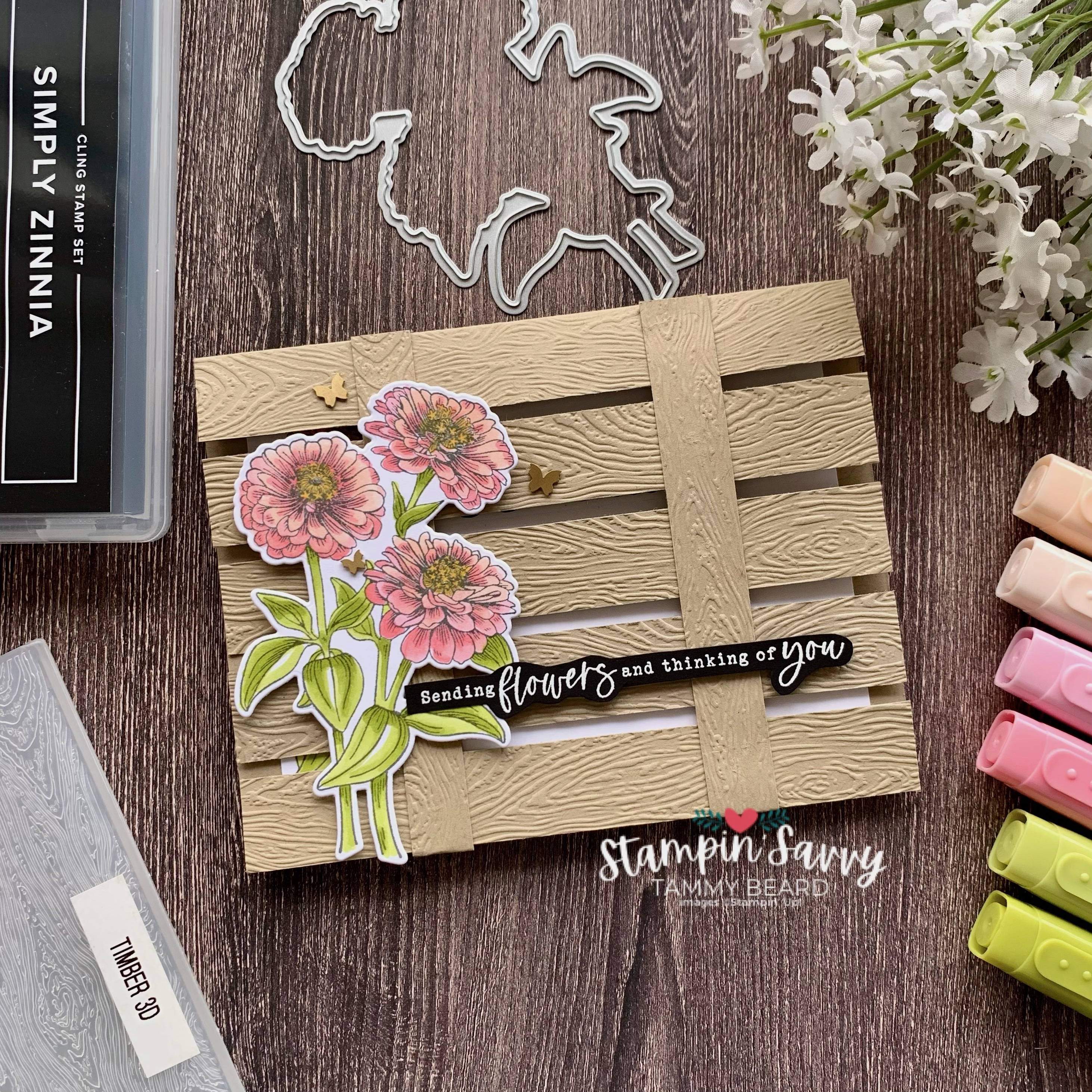 Flowering zinnias split card idea stampin savvy tammy beard