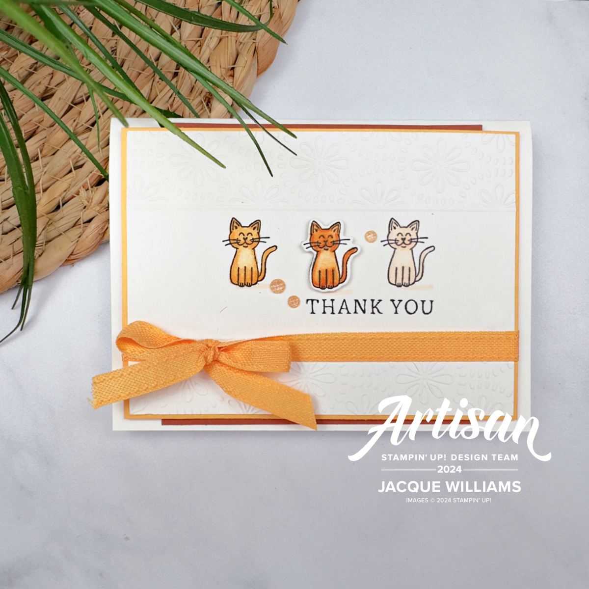 Stampin up welcoming window ginger orange cats pet card peach pie how to use
