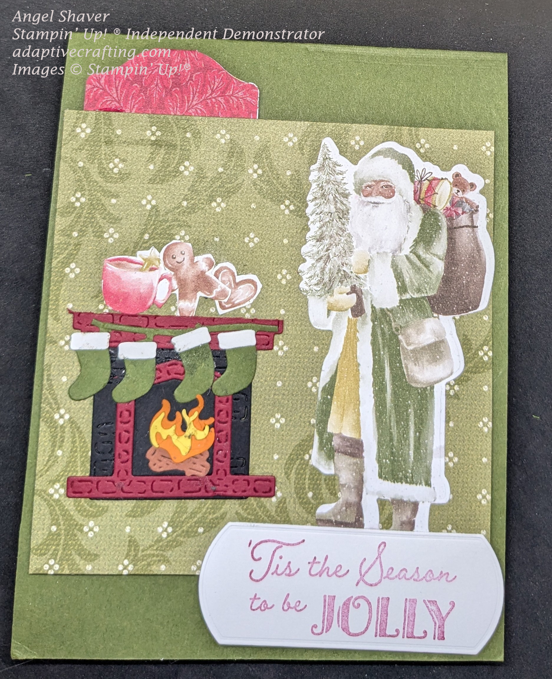 Vintage santa with fireplace outside