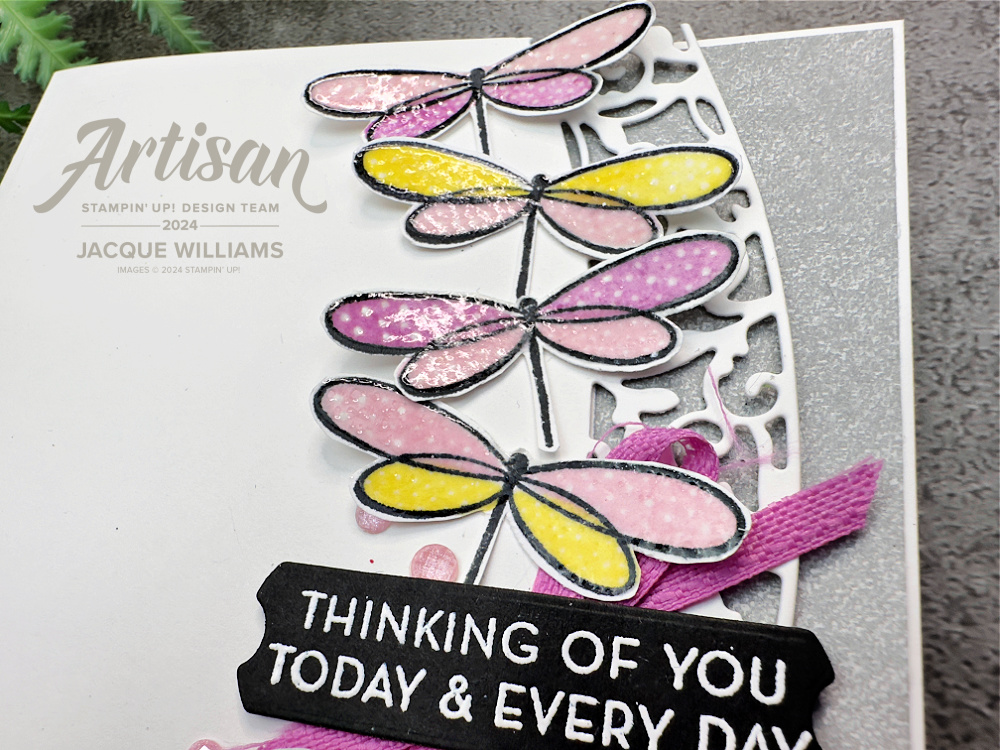 Stampin up happiest day butterfly dragonfly elegant border dies fun shape card embossing powder tip how to