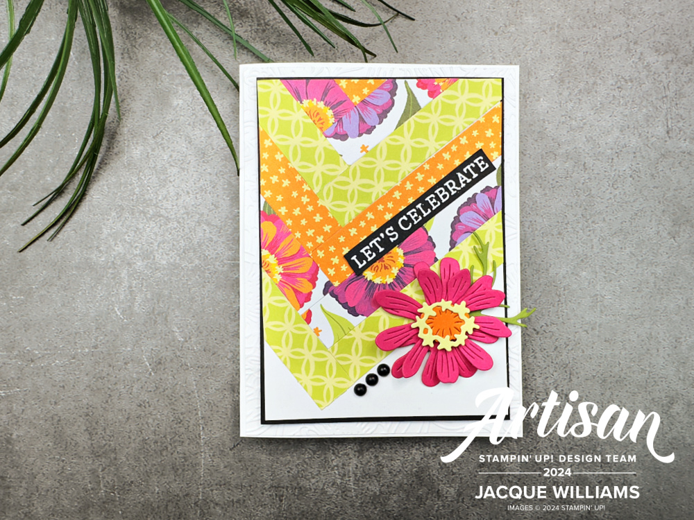 Stampin up simply zinnia using scraps background idea strip piecing cardmaking nz blog