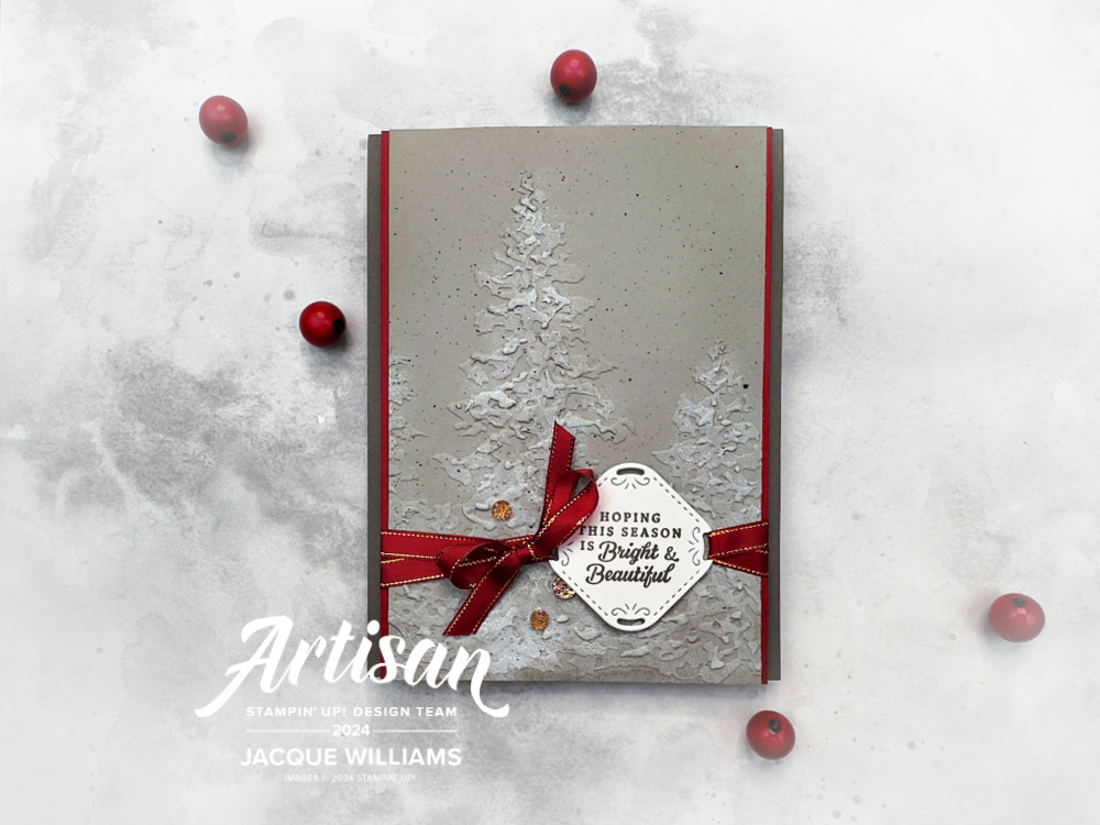Stampin up painted forest trees embossing folder quick easy christmas card elegant stamphappy blog