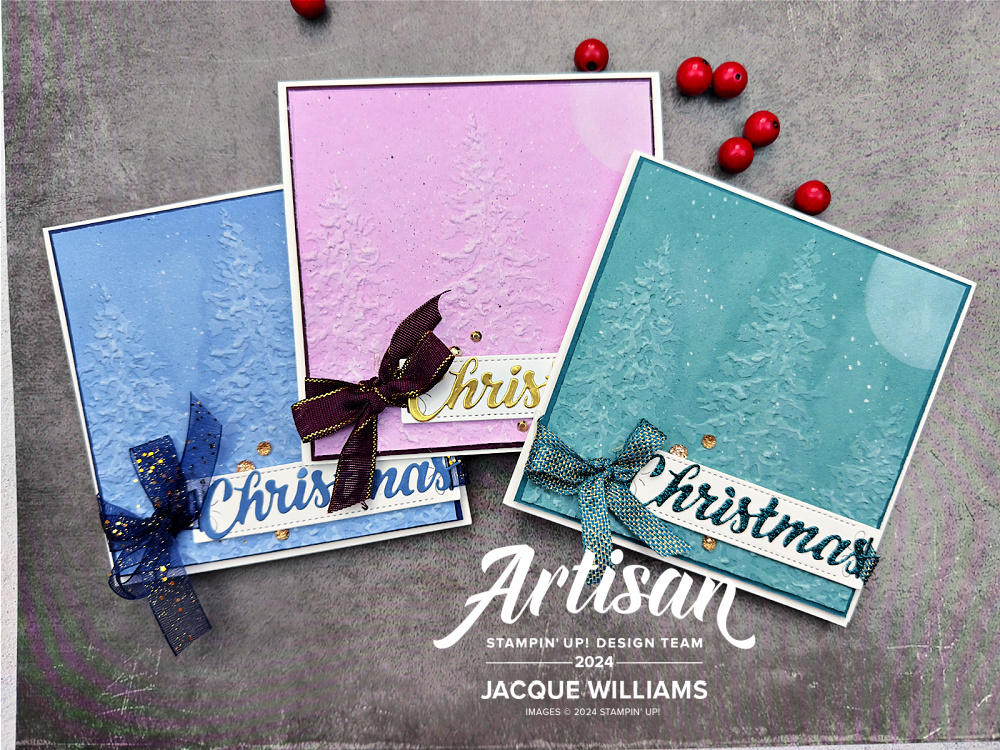 Stampin up painted trees quick christmas card idea embossing folder technique stamphappy blog