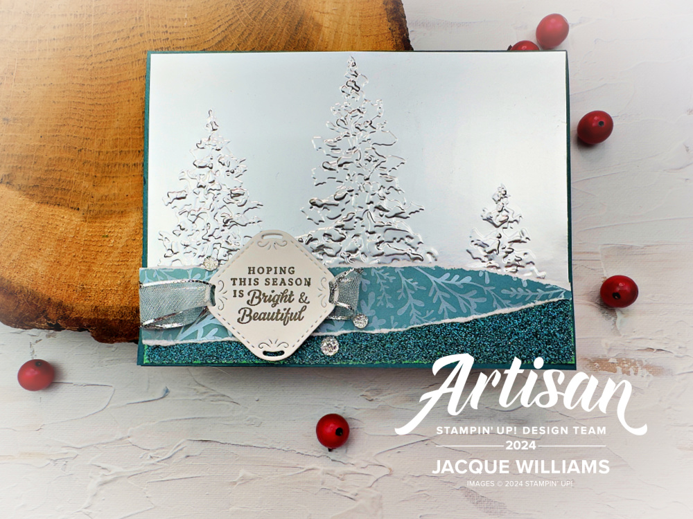 Stampin up painted trees silver foil pretty peacock quick christmas card idea blog