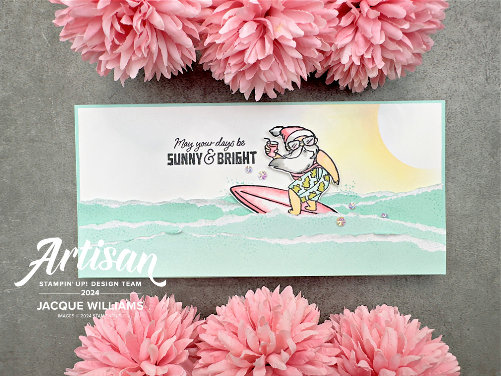Stampin up surfing santa stampin blends slimline two toned cardstock techniques blog
