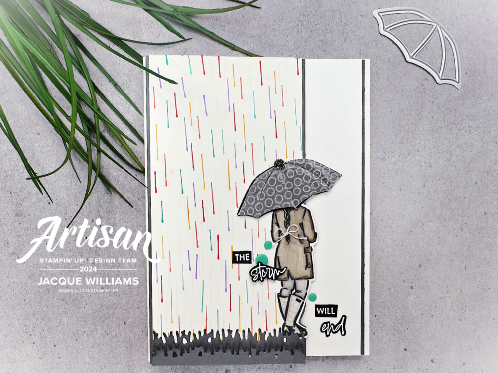 Stampin up umbrella days black and white rainbow sympathy card artsy stampin write markers techniques 2024 artisan blog