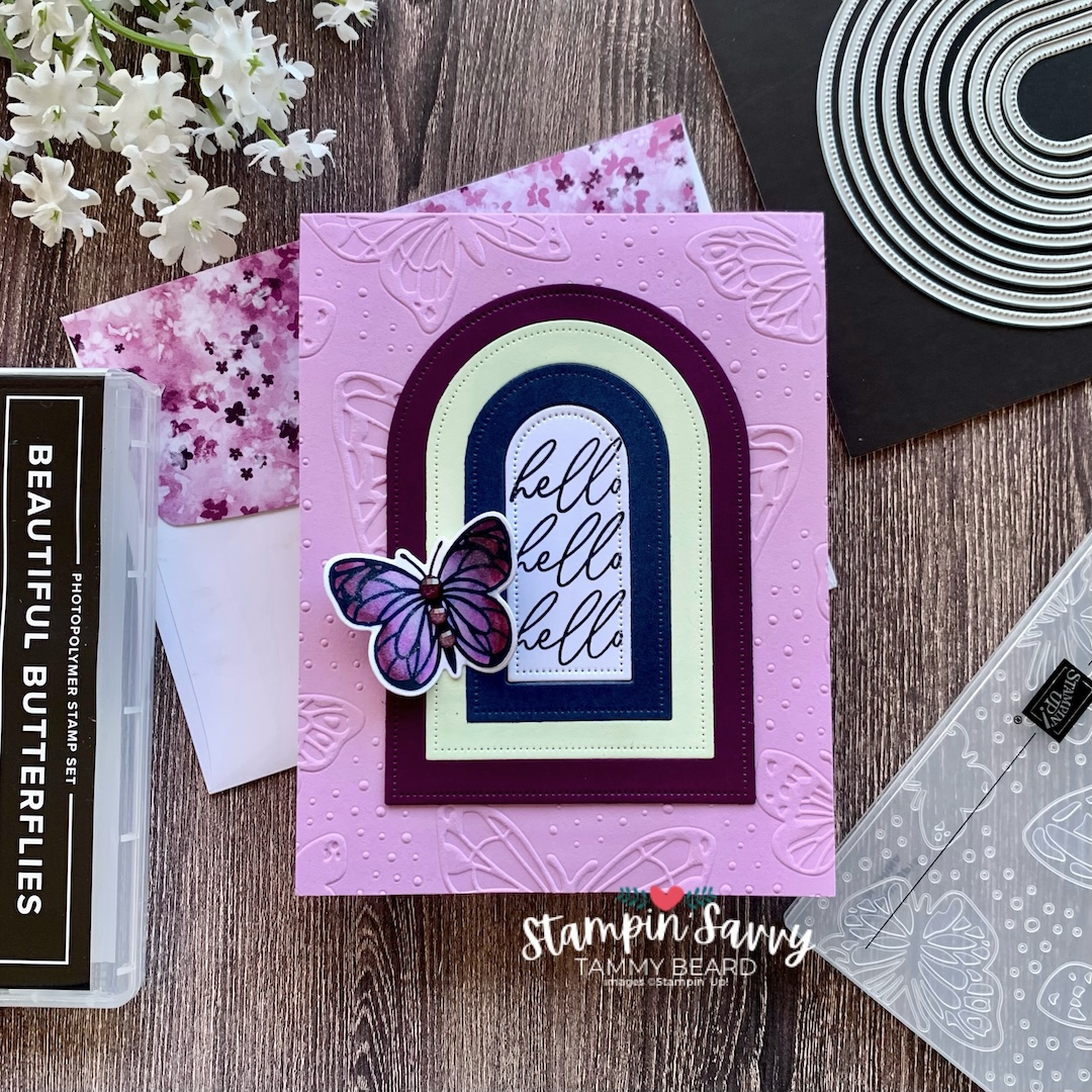 Beautiful butterflies everday arches card idea by tammy beard for stampinsavvy.com