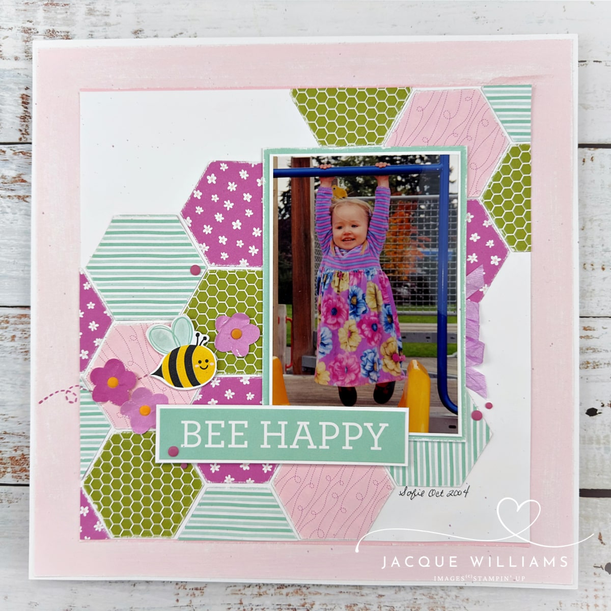 Stampin up meant to bee scrapbooking page layout hive dies childrens bubble bath page min