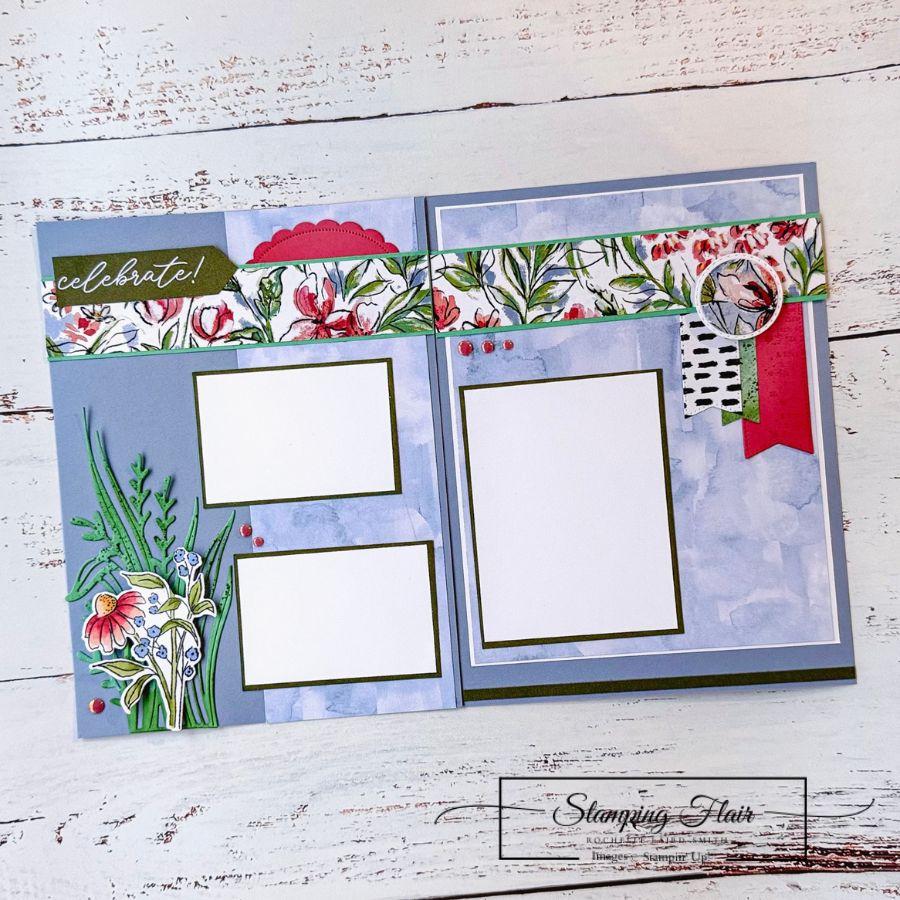 Stampin  up   mixed media florals  scrapbook page double layout