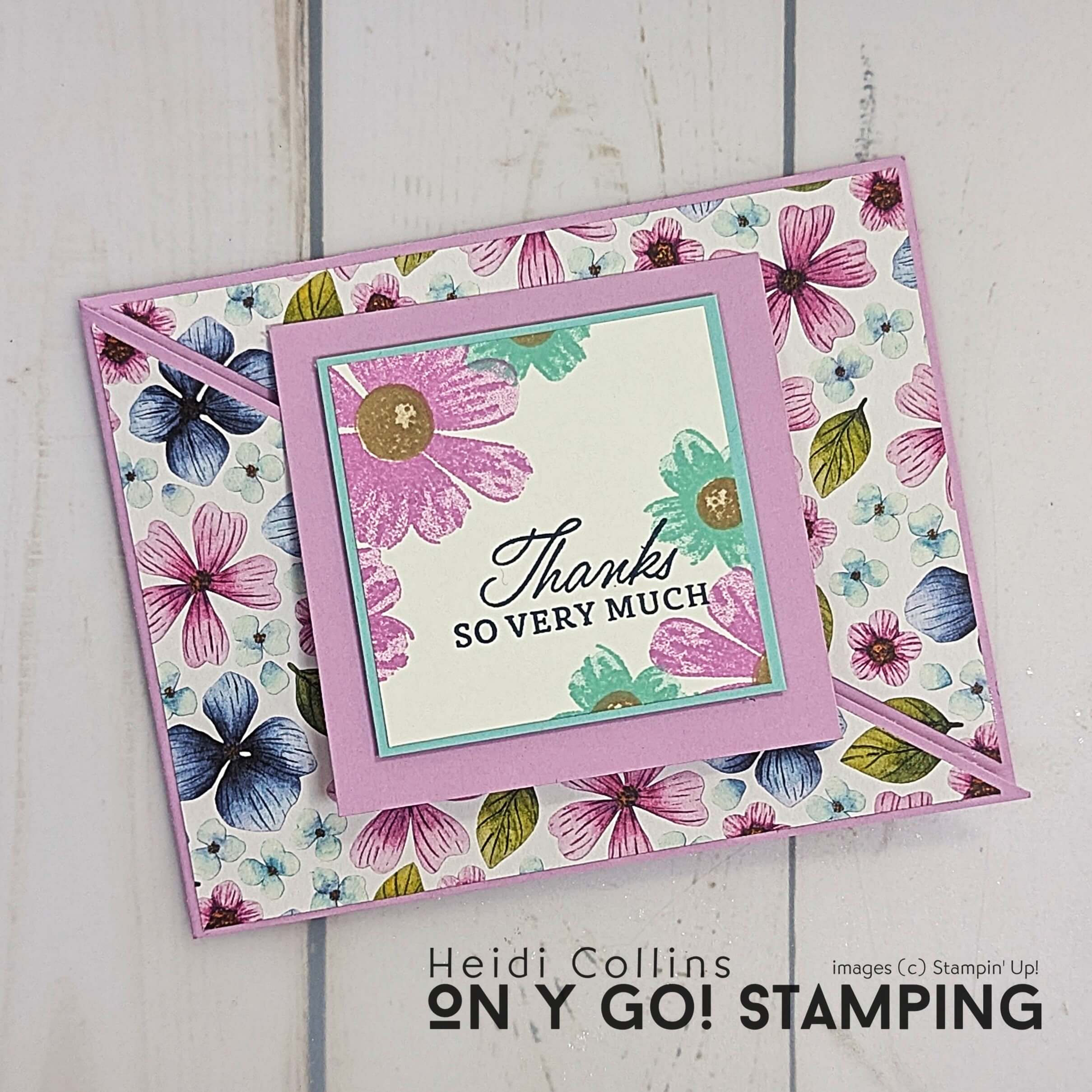 Diagonal cut fun fold impressions abloom square