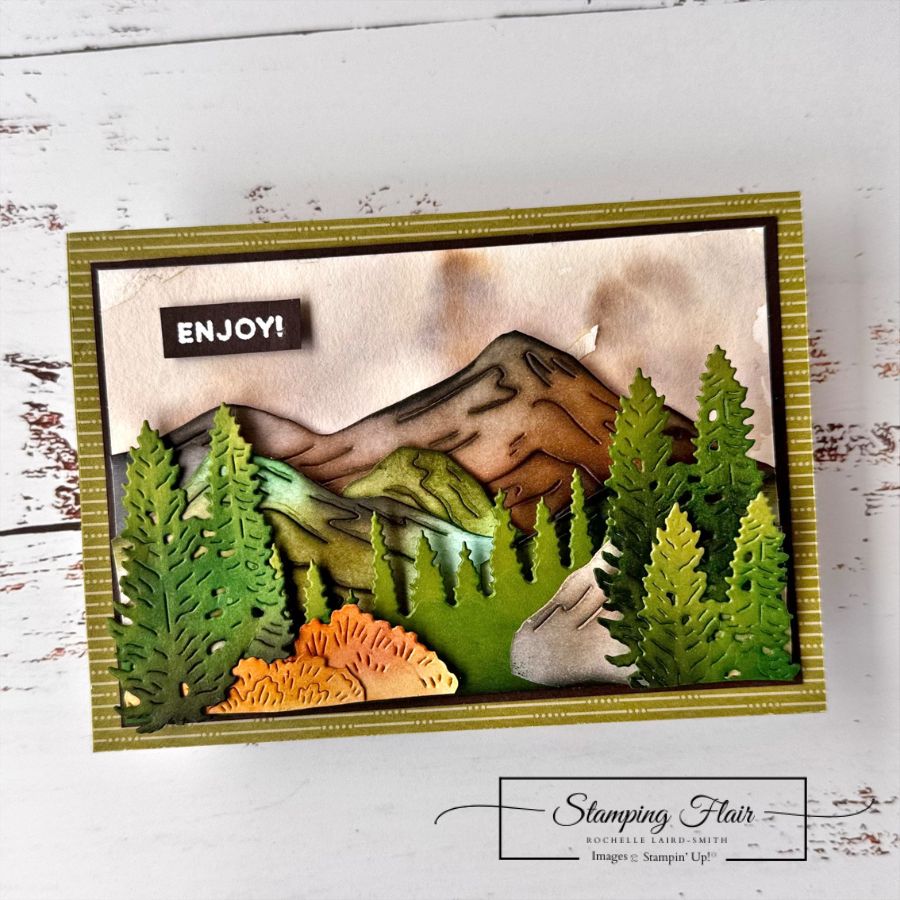 Scenic adventure mountain card stampin up layered die cuts