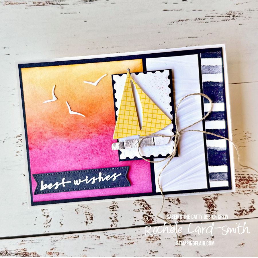 Sunrise sailing greeting card ink blended background sailboat stampin up