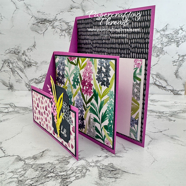 Cascading pleats fun fold card open 600