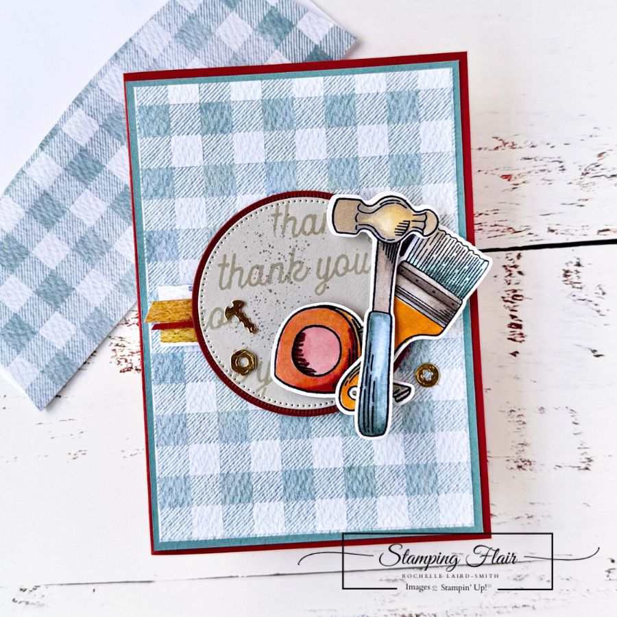Masculine thank you card with trusty tools stamp set  just add ink challenge jai758