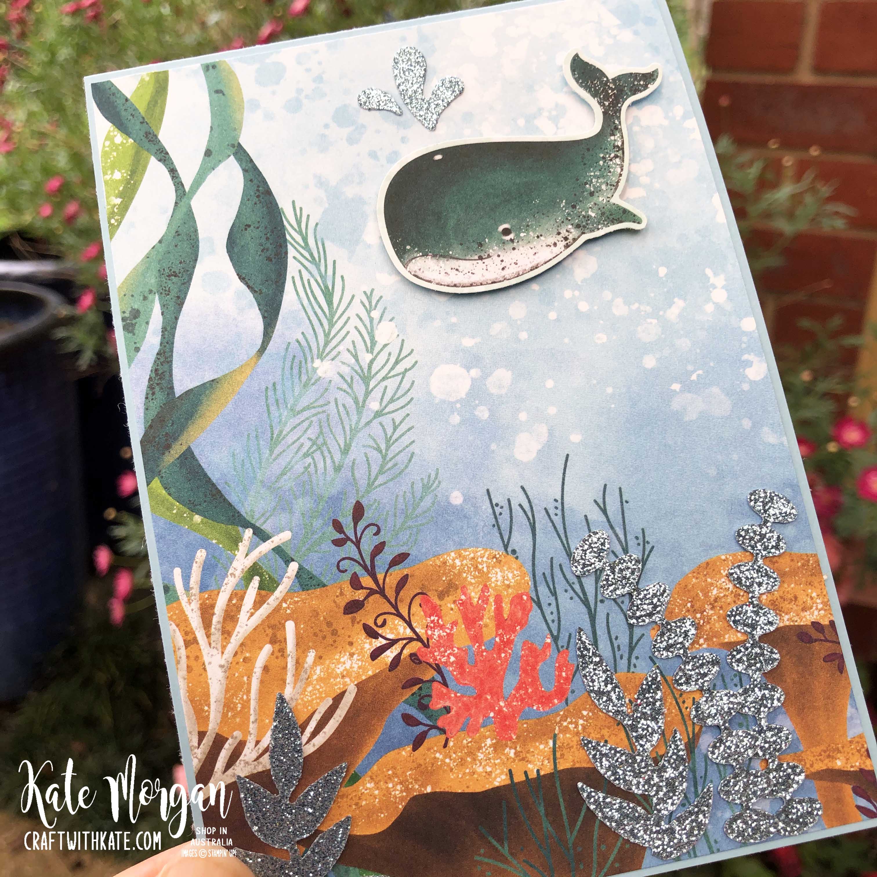 Whale time card using stampin up whale of a time by kate morgan australia 2020.