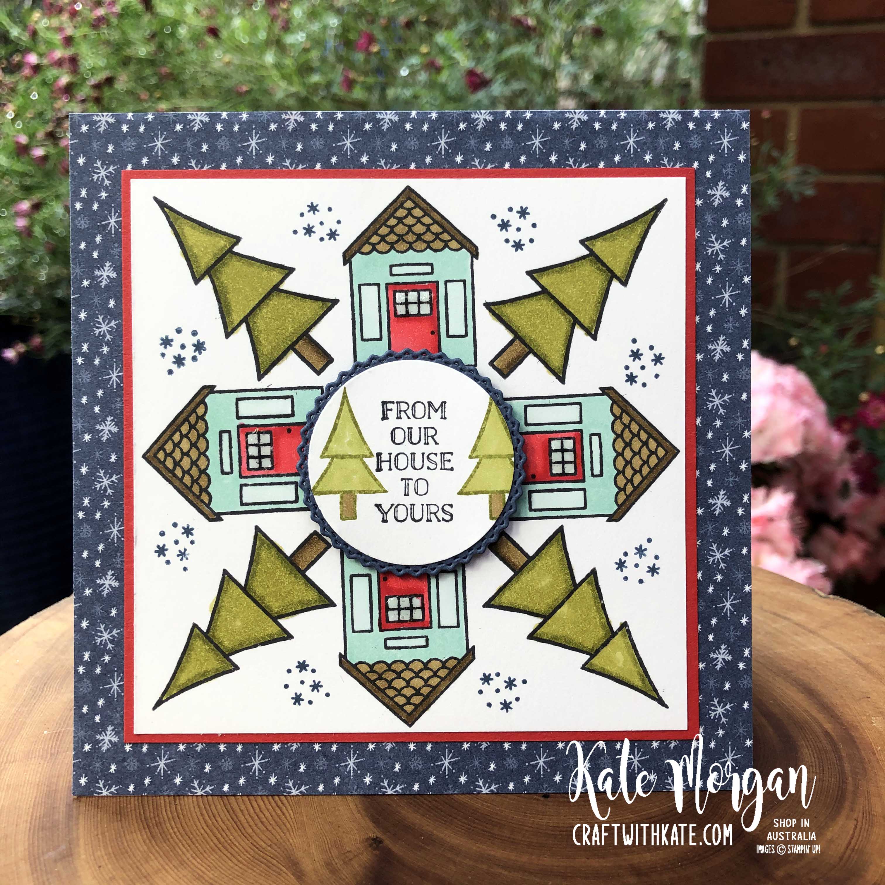 Christmas sitr card using stampin ups coming home   trimming the town dsp by kate morgan australia 2020