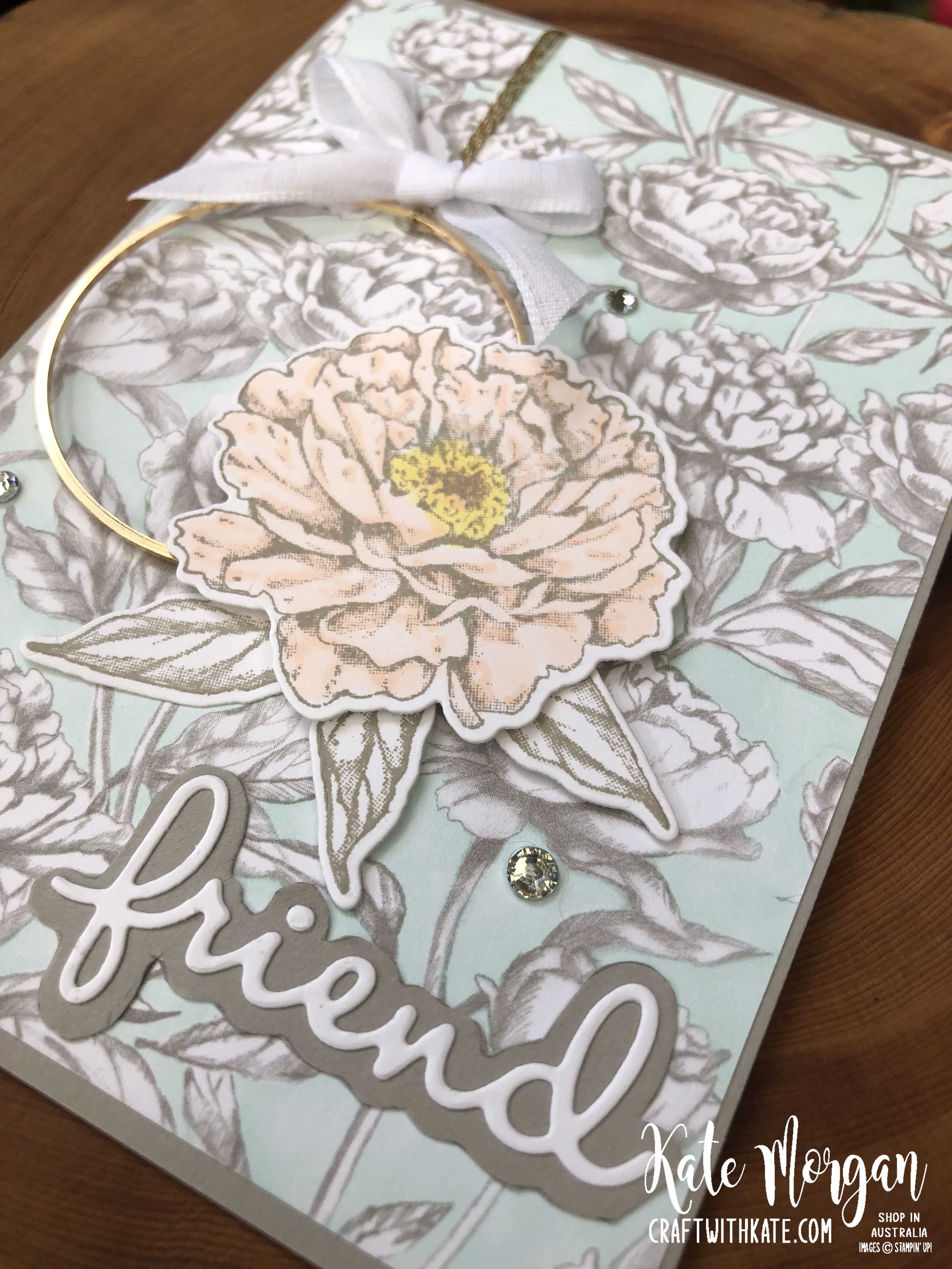 Prized peony card for colour creations showcase using stampin ups peony garden dsp by kate morgan  australia 2020