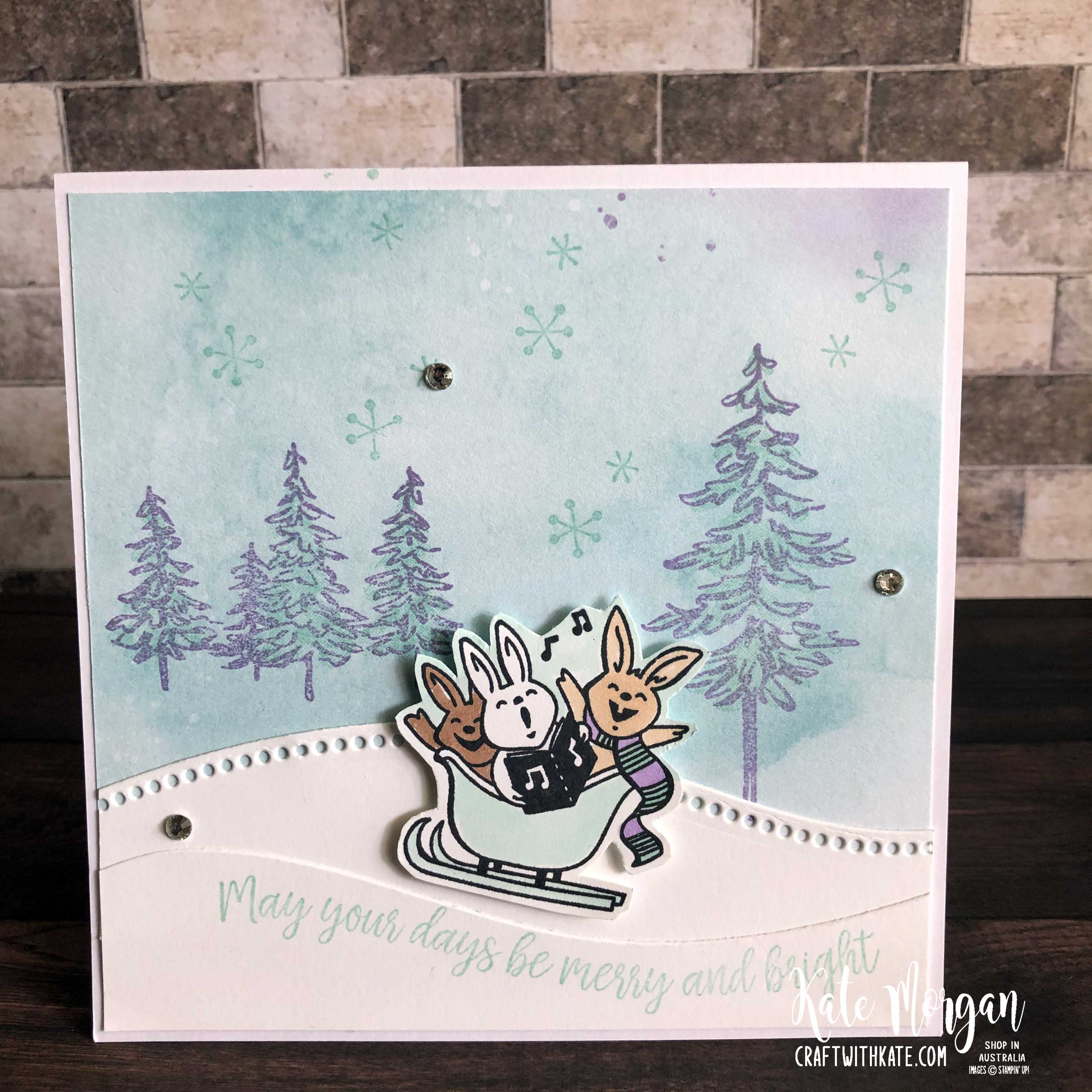 Warm and tasty christmas card using stampin ups in the pines  snowflake splendor dsp by kate morgan australia 2020.