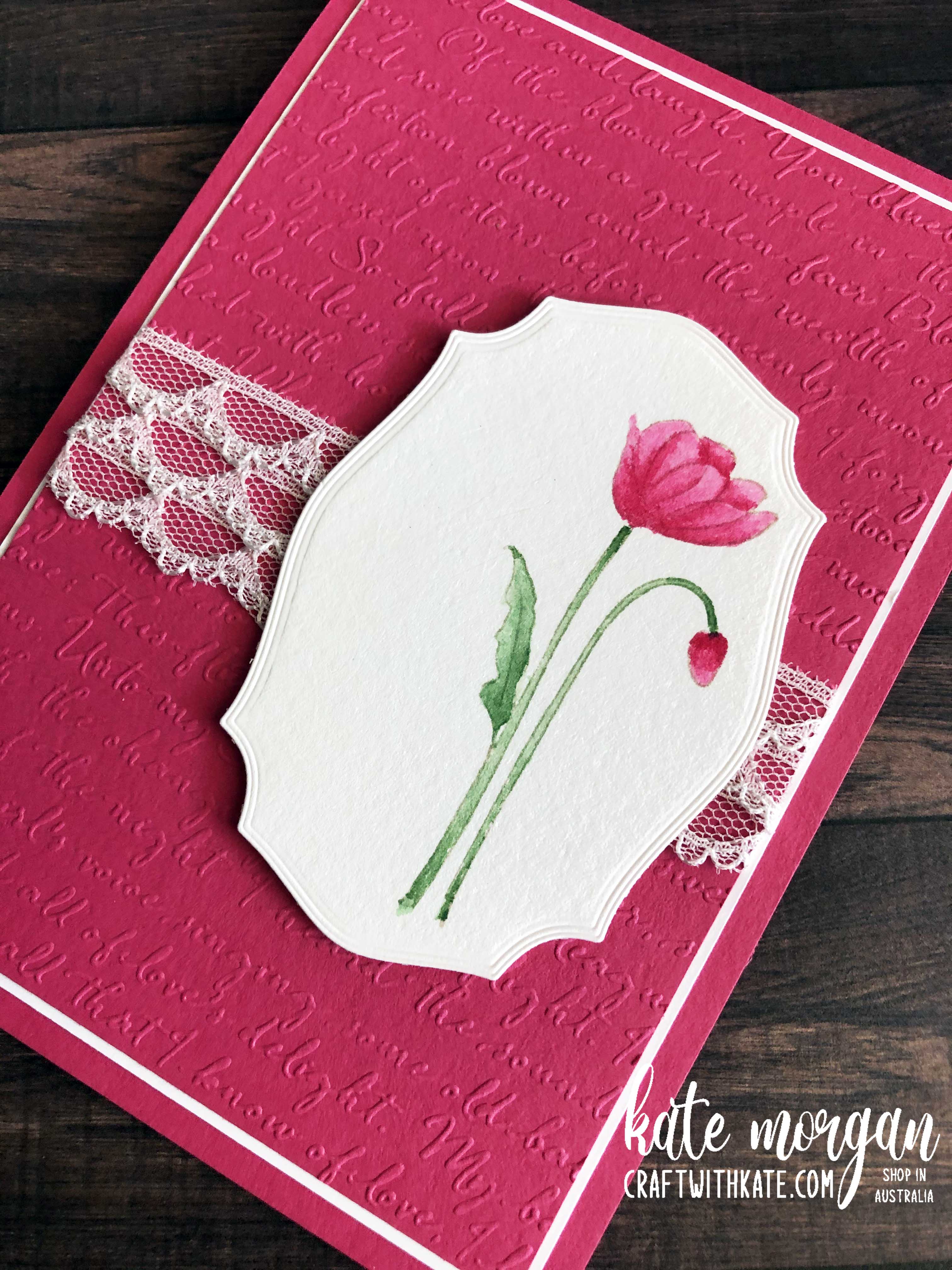 Watercolour poppies card using stampin ups painted poppies for colour creations showcase melon mambo by kate morgan australia 2020.