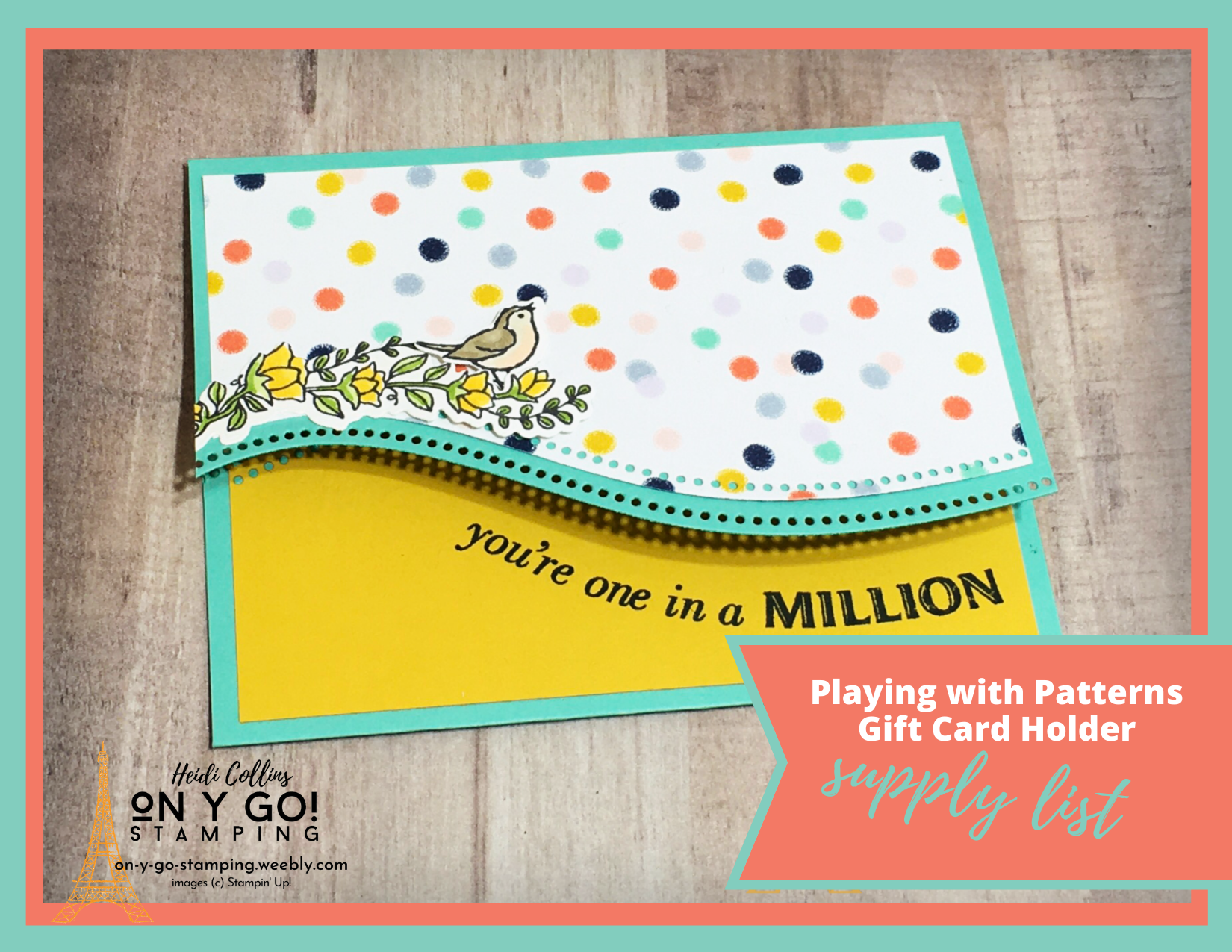 Curvy gift card holder polka dot supply list graphic