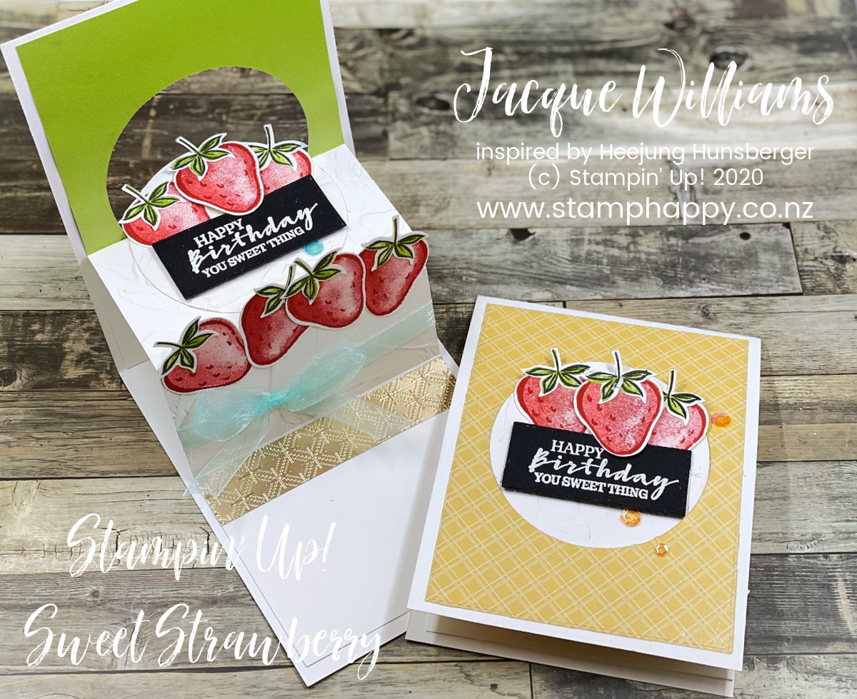 Stampin up sweet strawberry pop up strawberry cake card birthday fun fold spring punch art real red so saffron heat embossing new zealand classes