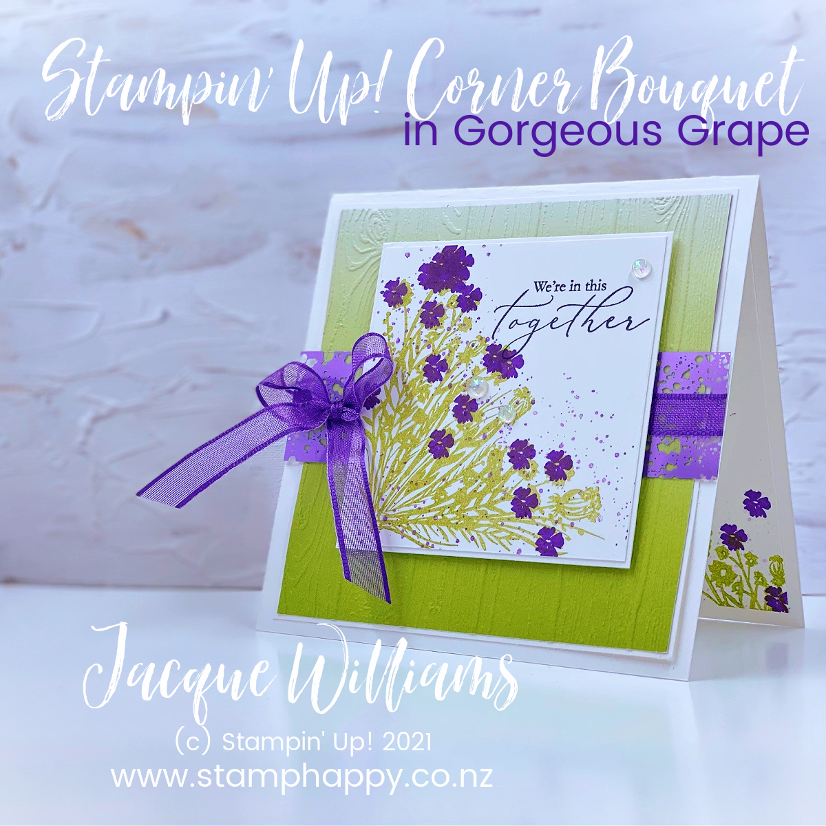 Stampin up corner bouquet two step stamping gorgeous grape how do i use stamp class granny apple green sympathy card