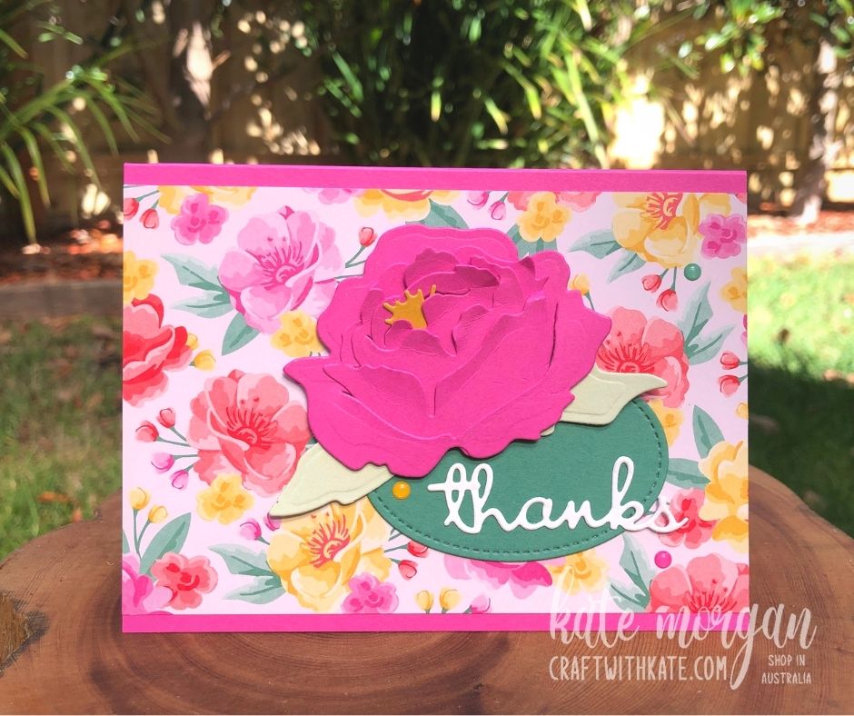 No stamping thank you card using stampin up peony dies by kate morgan  stampin up  australia 2021