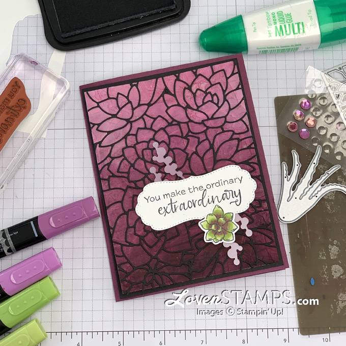 Ep 95 faux silk technique simply succulent potted purple green stampin blends how to reinker faux stained glass