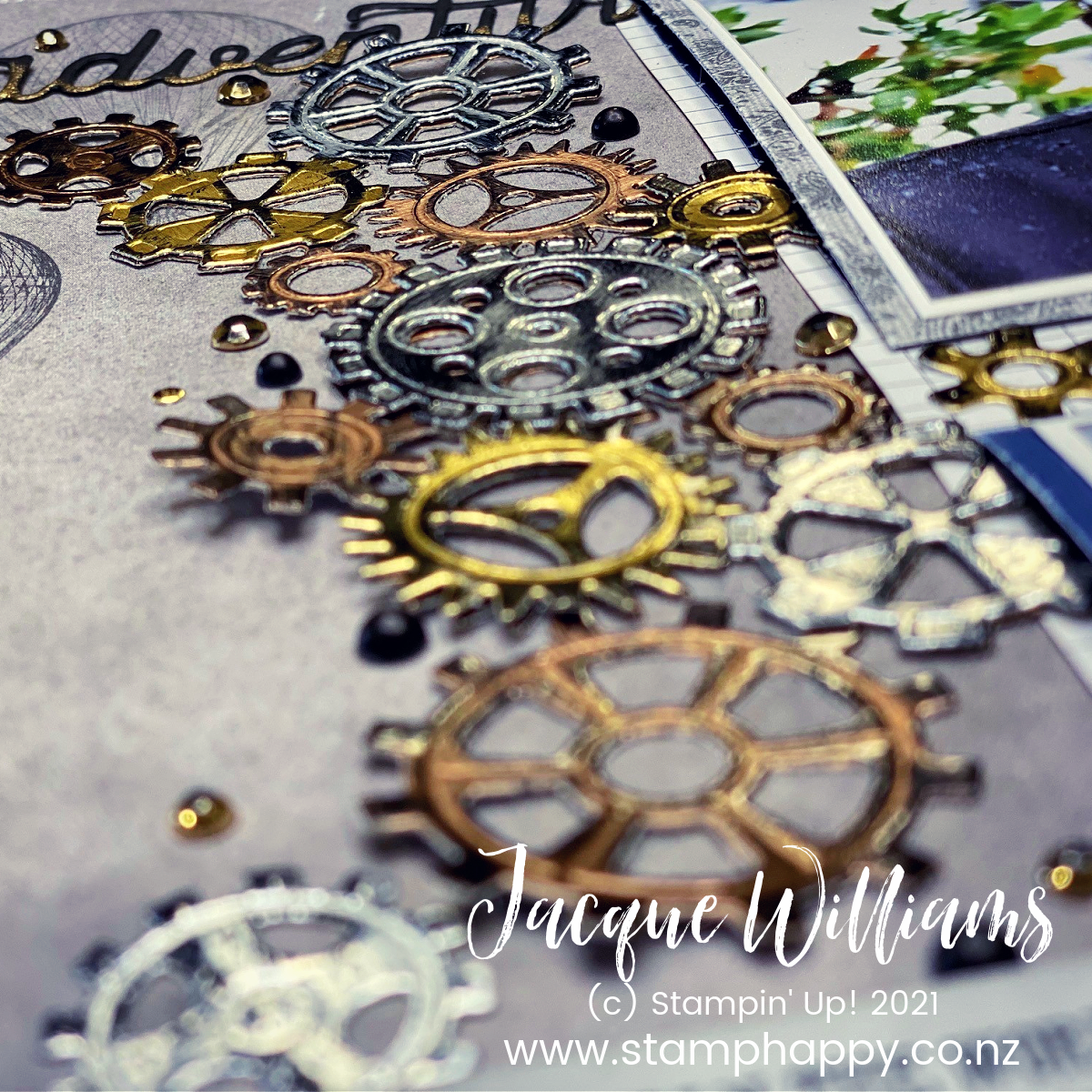Stampin up garage gears steam punk steampunk scrapbooking masculine layout double page spread in good taste foil