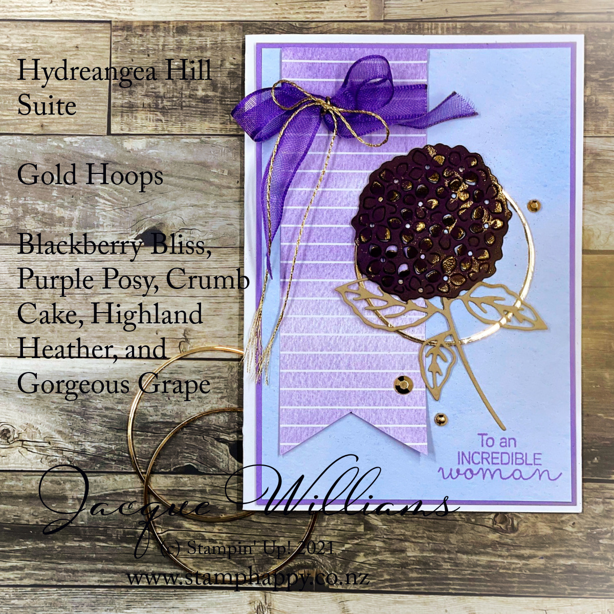 Stampin up hydrangea hill colour inkspiration simple card gold hoop facebook