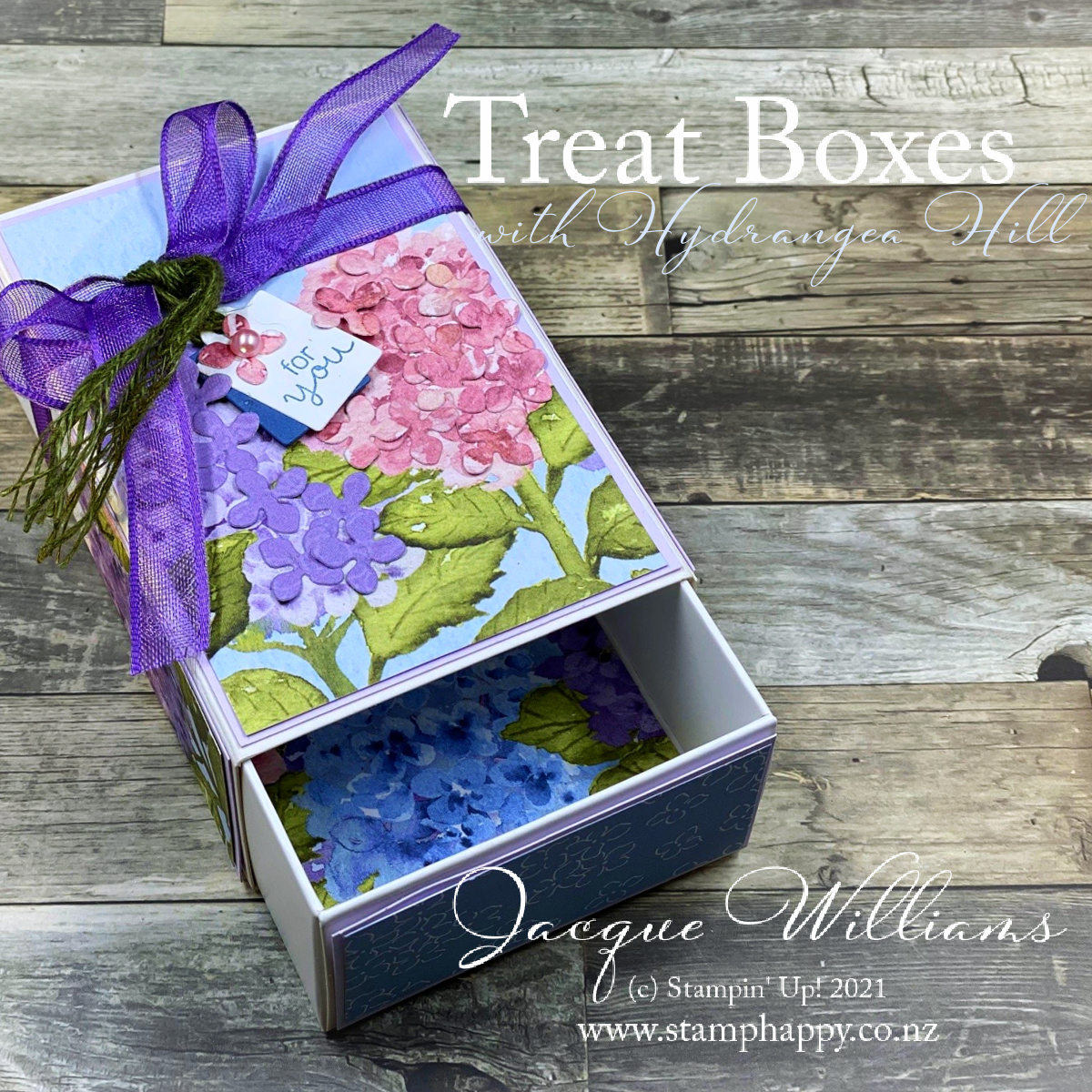 Stampin up hydrangea treat box matchbox quick easy gift idea facebook