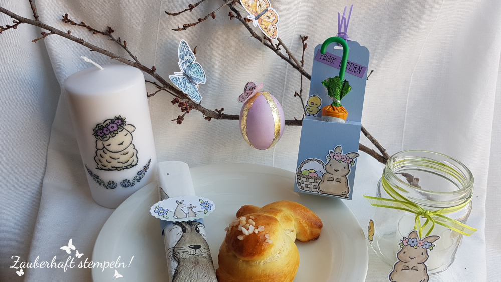 Stampinup schnelle osterdeko ostertisch osterstrauss goodie zauberhaft stempeln