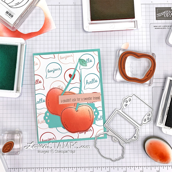 Harvest hellos cherry cute fruit snail mail dsp card base blending brushes tutorial lovenstamps sq