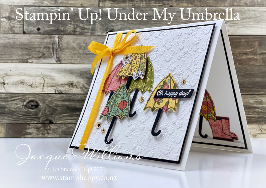 Stampin up under my umbrella ornate garden paper piecing rain boots square card blog