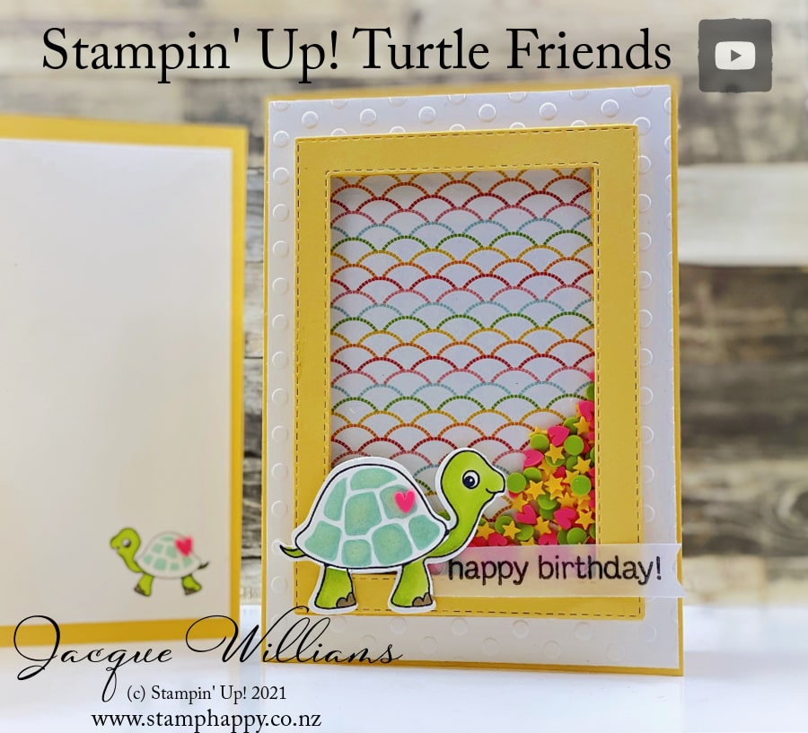 Stampin up turtle friends shaker card how to make video tutorial baby card toddler birthday gender neutral crystal effects blog min