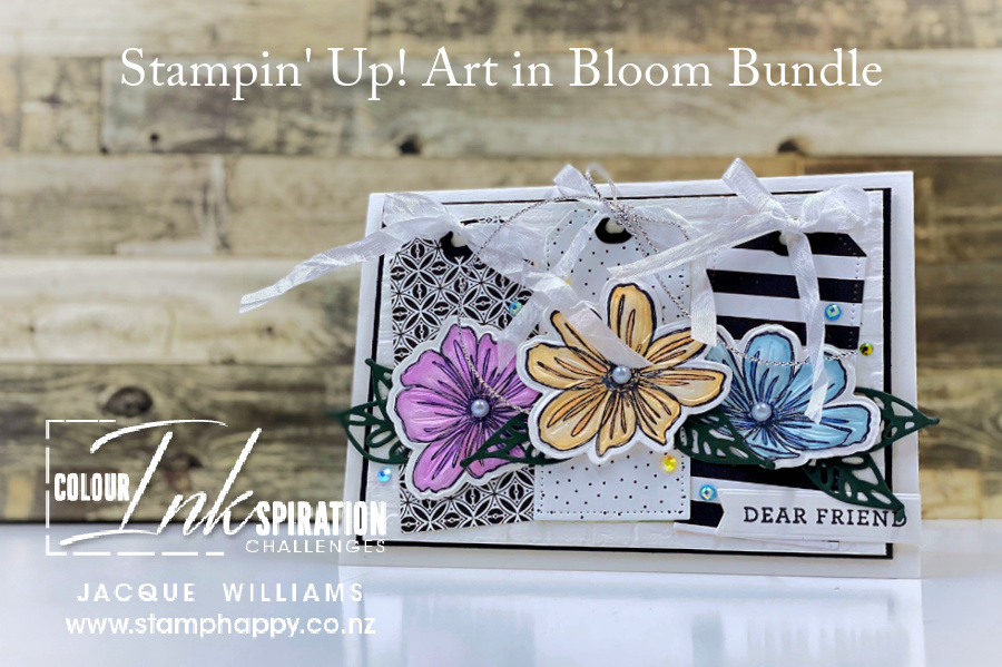Stampin up art in bloom trio of tailor made tags pattern party play stampin blends facebook live