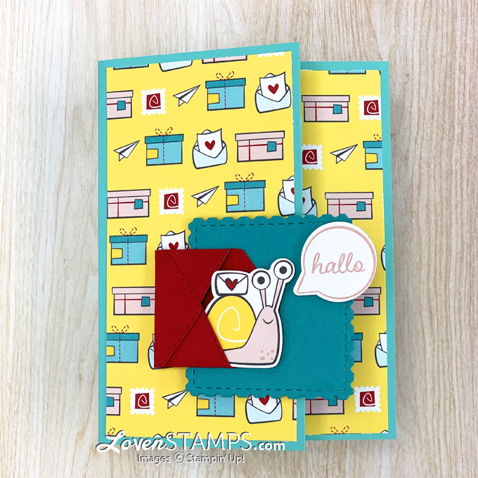 Split front card snail mail fun fold postage stamp mini envelope dies sq