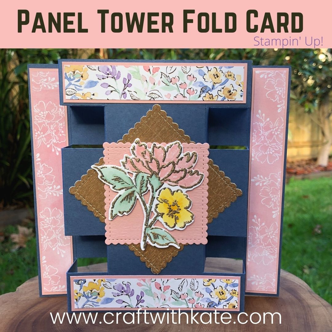 Panel tower fold card using hand penned petals by kate morgan  stampin up australia 2021 square