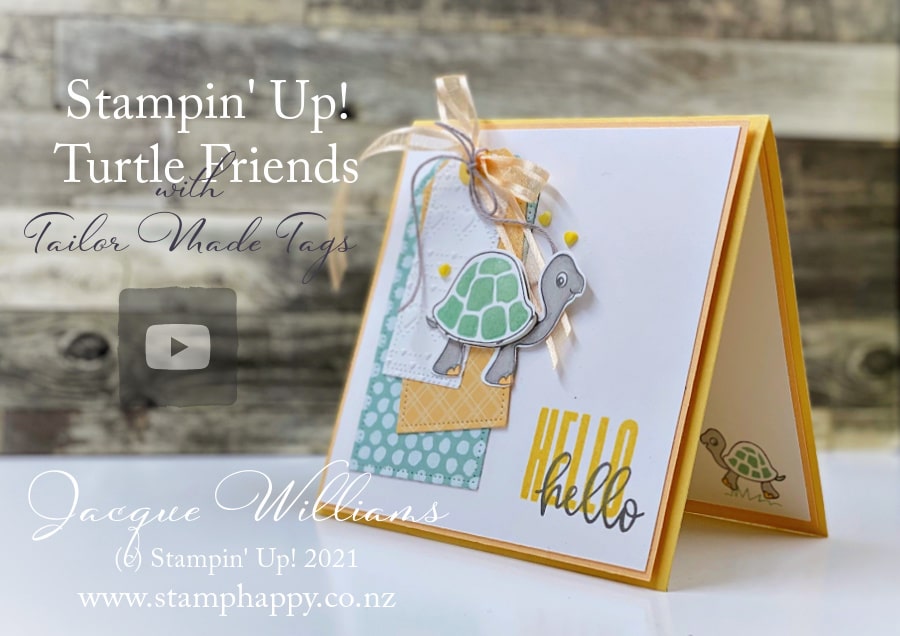 Stampin up turtle friends baby card tailor made tags video tutorial kids card dotty hearts resin video tutorial min