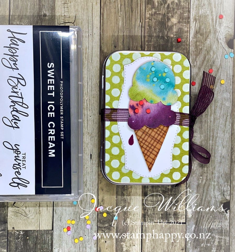 Stampin up ice cream corner suit mini album unique birthday card altered tin accordian fold min