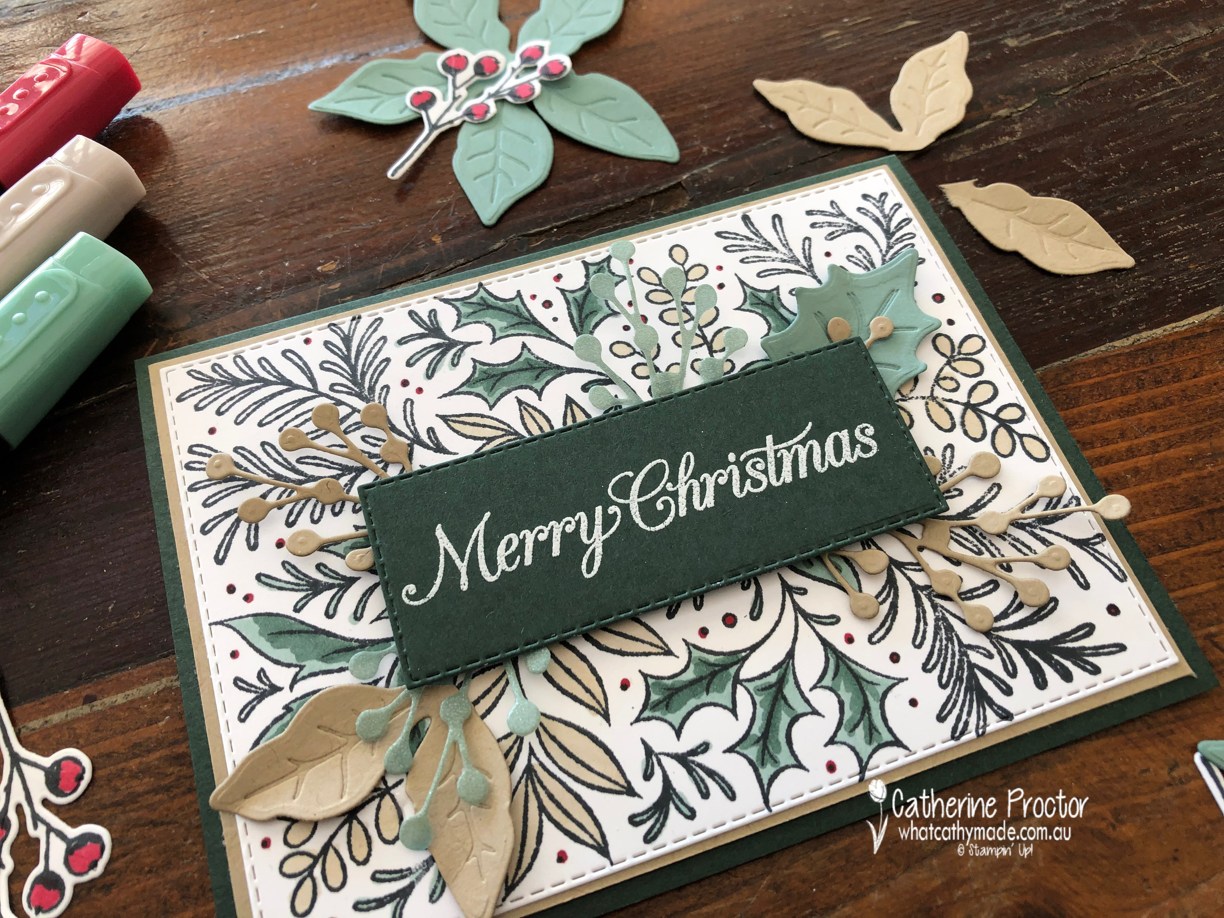 Stampin up festive foliage christmas card evening evergreen