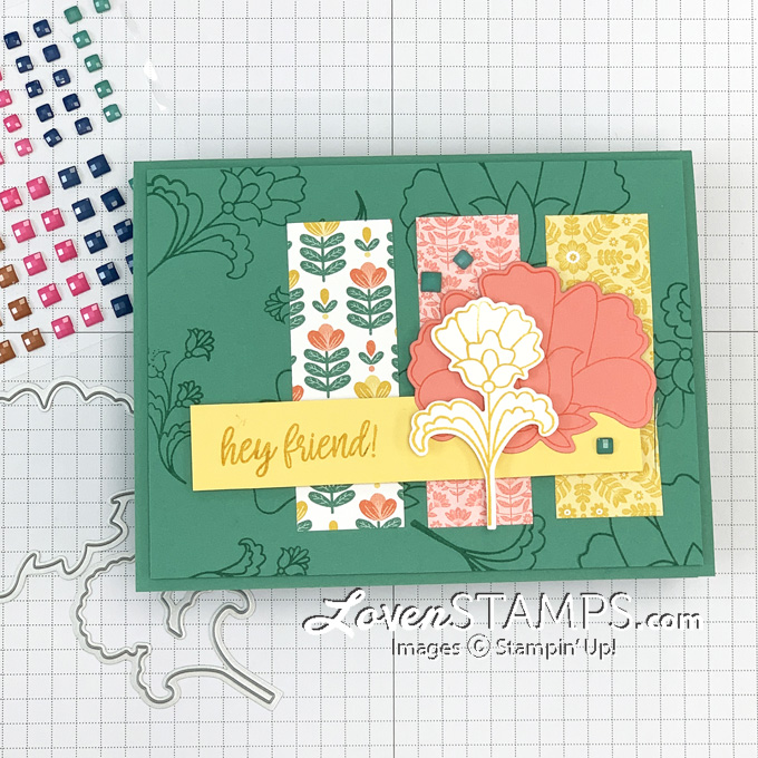 Batik boutique bundle sweet symmetry dsp feature square in color gems video tutorial card idea stampin up supplies