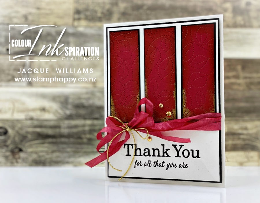 Stampin up stitched greenery colour inkspiration color challenge cherry cobbler tri panel min
